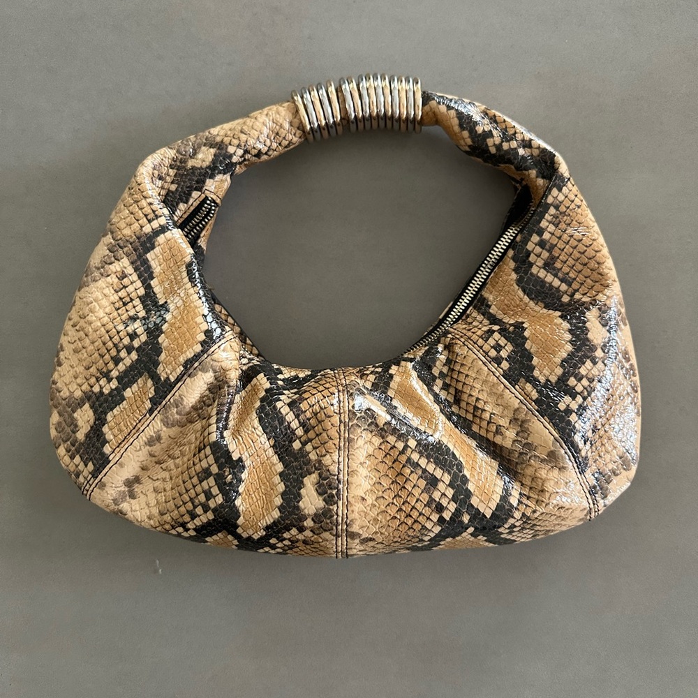 Mango Snakeskin Print Leather Bag